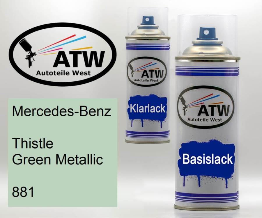 Mercedes-Benz, Thistle Green Metallic, 881: 400ml Sprühdose + 400ml Klarlack - Set, von ATW Autoteile West.